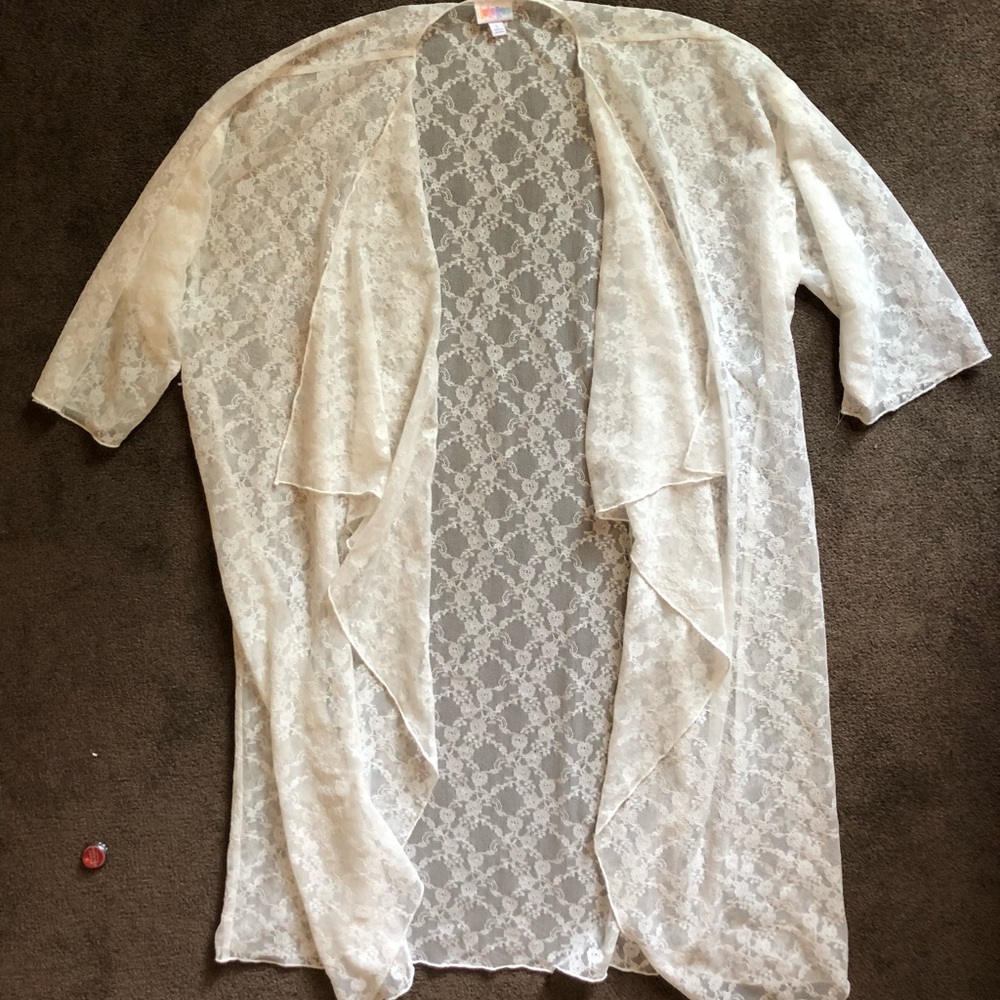 LuLaRoe Large White Lace Shirley Kimono